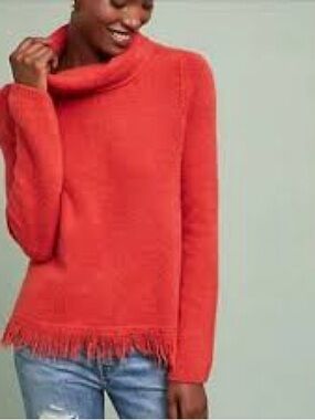 Anthropologie Akemi + Kin Orange Turtleneck Fringe Hem Sweater - Orange Small